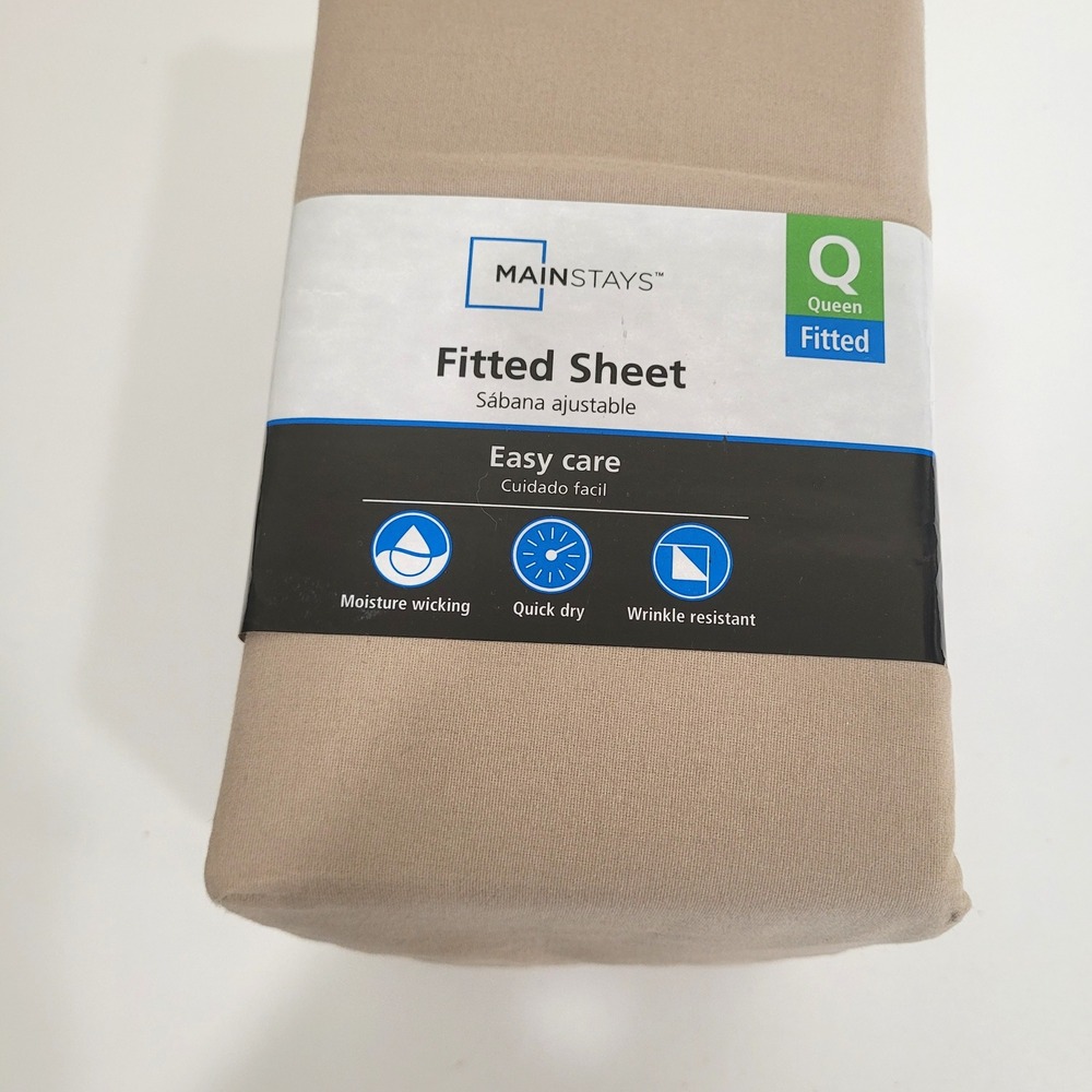 Mainstays Queen Fitted Sheet Brown Stone 300 Thread Count Cotton Blend Easy Care